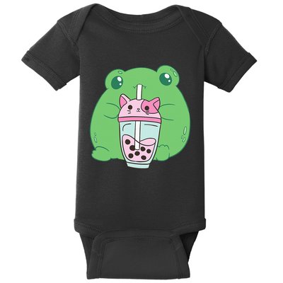 Frog Boba Tea Bubble Cat Cottagecore Frog Aesthetic Baby Bodysuit