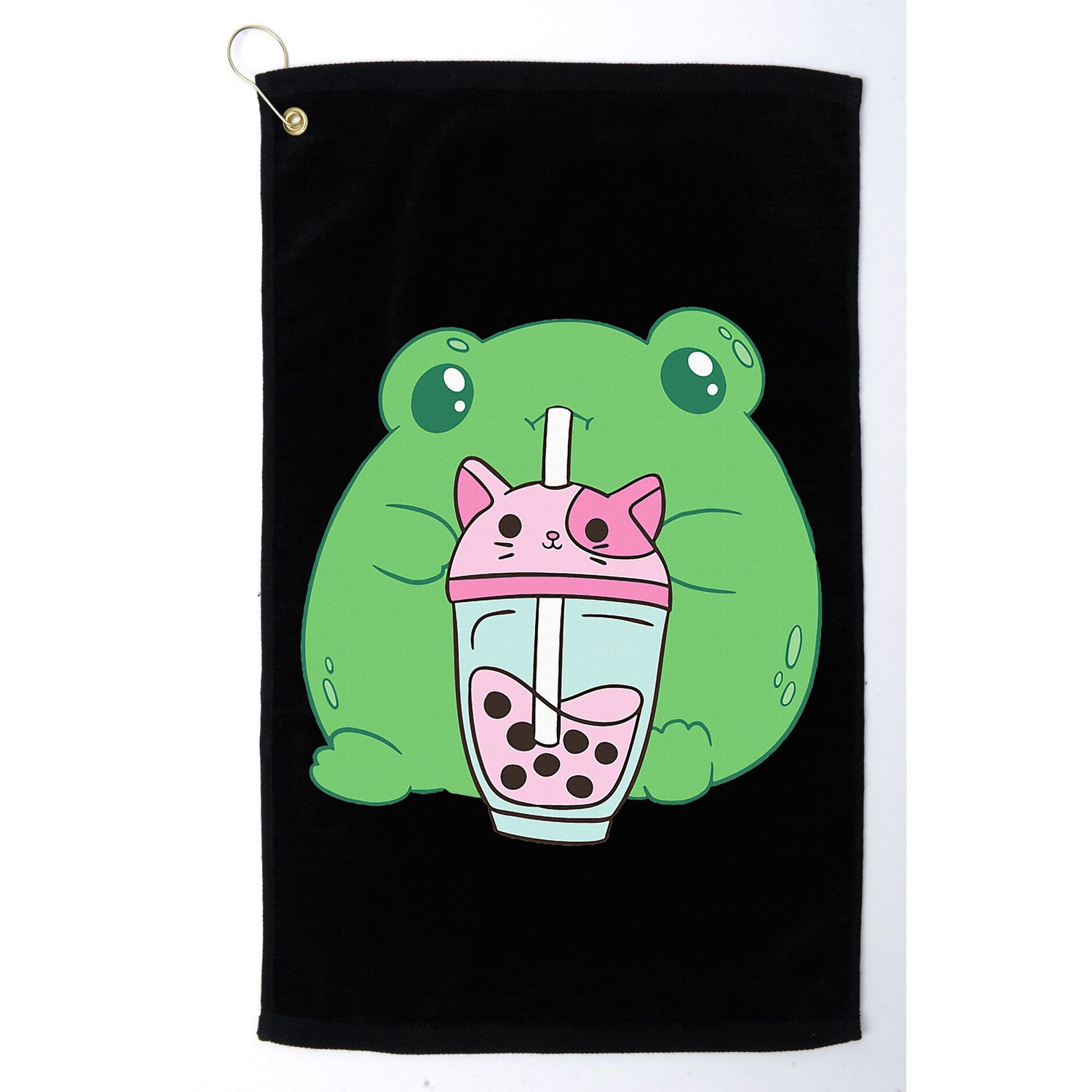 Frog Boba Tea Bubble Cat Cottagecore Frog Aesthetic Golf Towel