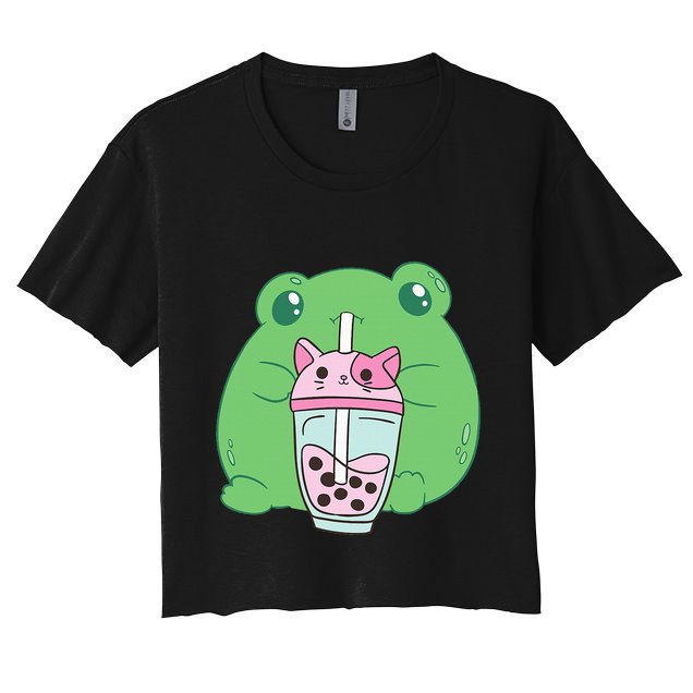 Frog Boba Tea Bubble Cat Cottagecore Frog Aesthetic Crop Top