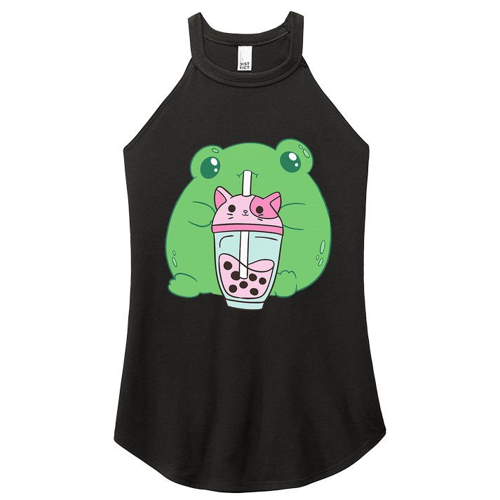 Frog Boba Tea Bubble Cat Cottagecore Frog Aesthetic Women's Perfect Tri Rocker Tank