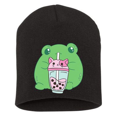 Frog Boba Tea Bubble Cat Cottagecore Frog Aesthetic Short Acrylic Beanie
