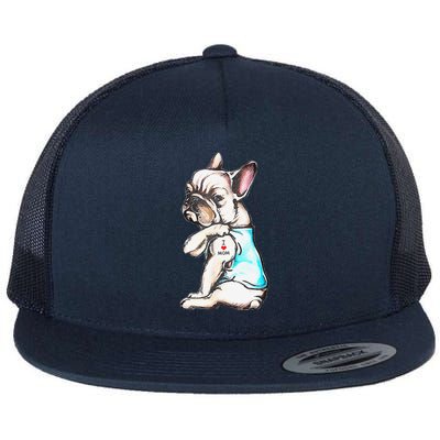 French Bulldog Tattoo I Love Mom Funny Dog Mother's Day Flat Bill Trucker Hat