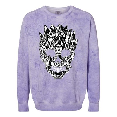 Funny Boston Terrier Skull Dog Skeleton Halloween Colorblast Crewneck Sweatshirt