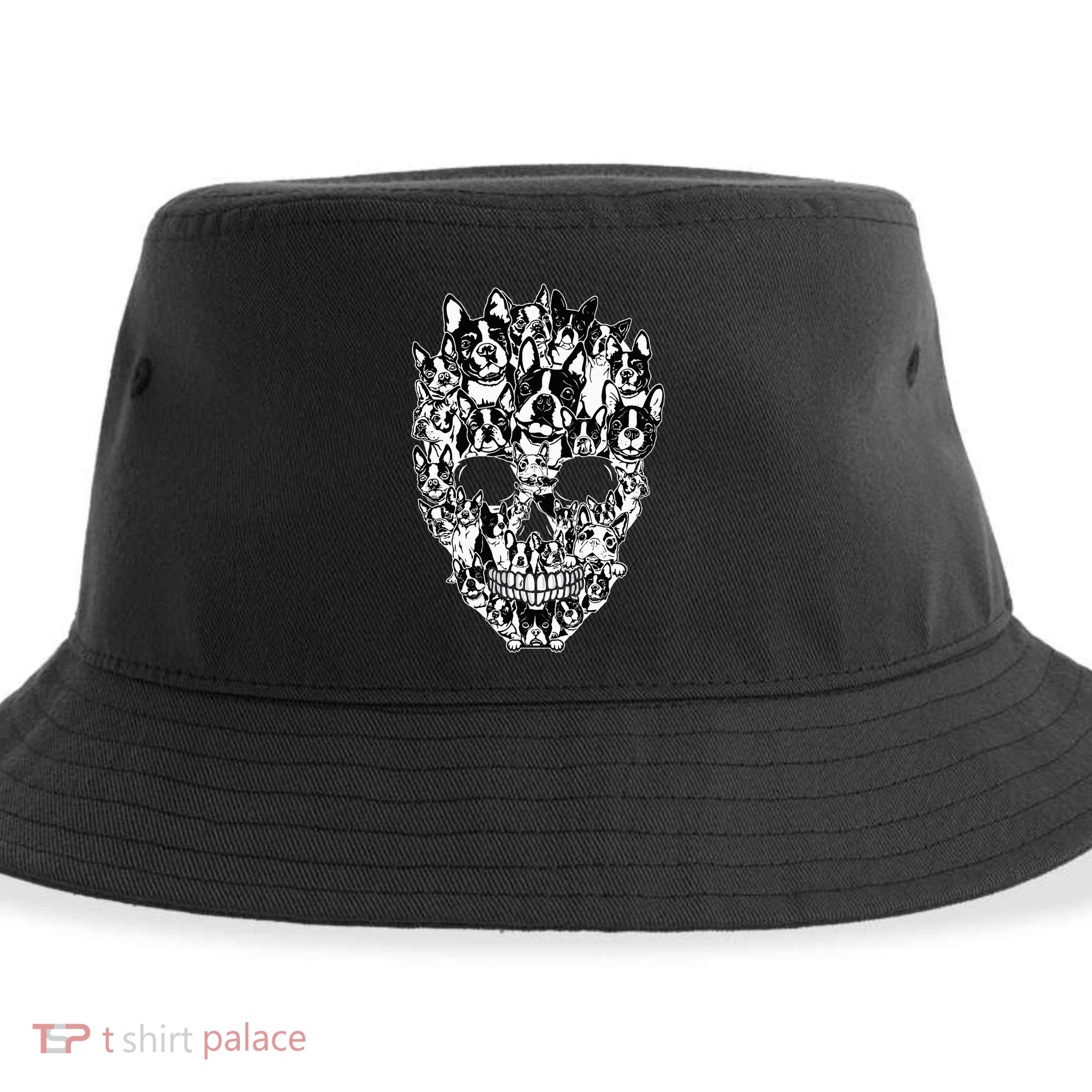 Funny Boston Terrier Skull Dog Skeleton Halloween Sustainable Bucket Hat