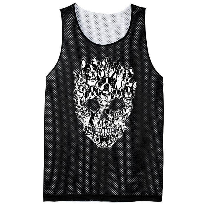 Funny Boston Terrier Skull Dog Skeleton Halloween Mesh Reversible Basketball Jersey Tank