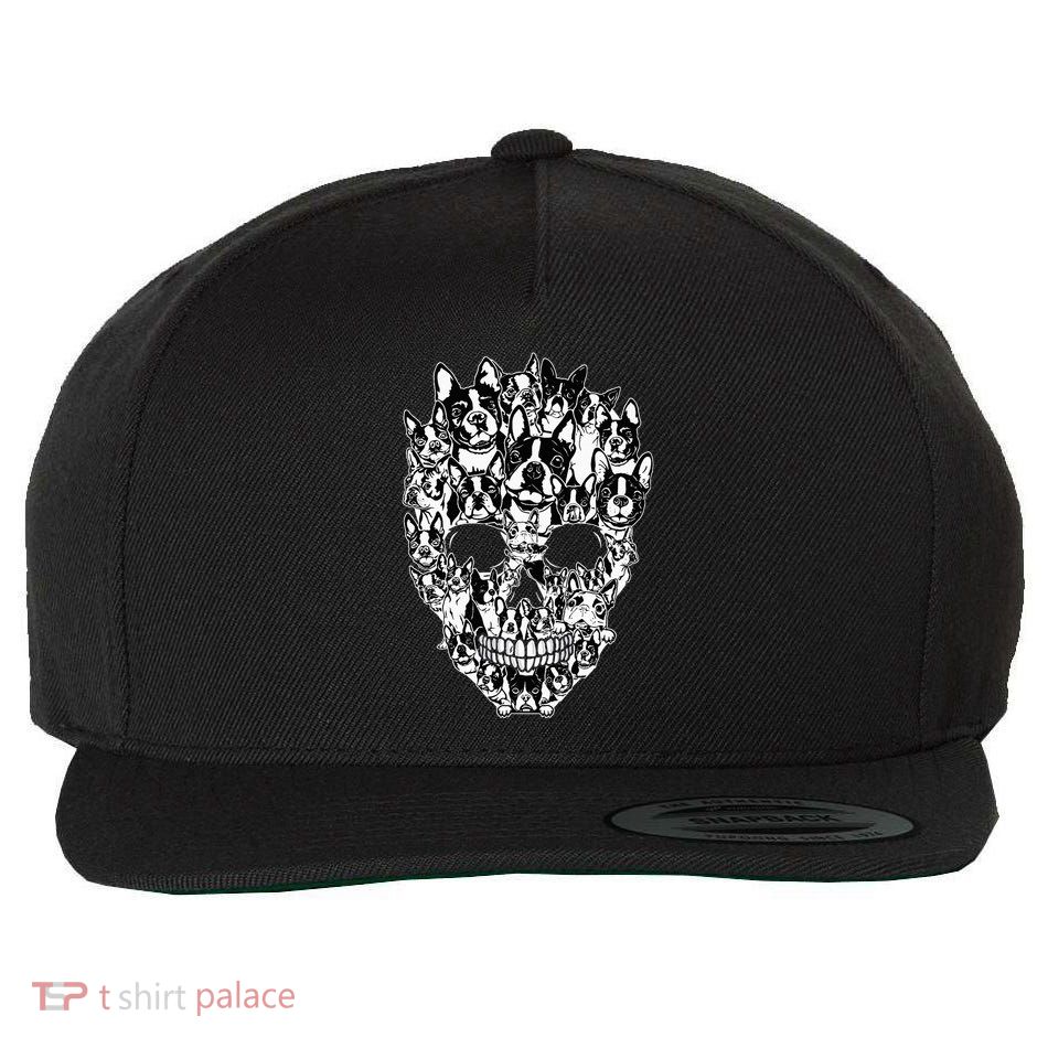 Funny Boston Terrier Skull Dog Skeleton Halloween Wool Snapback Cap