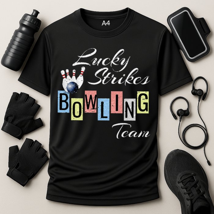 Funny Bowling Team Lucky Strikes Fun Bowler League Cooling Performance Crew T-Shirt