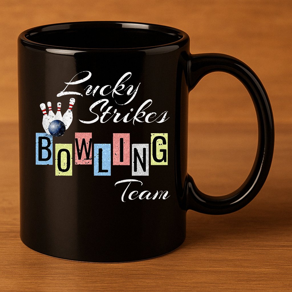Funny Bowling Team Lucky Strikes Fun Bowler League 11oz C Handle Ceramic Mug