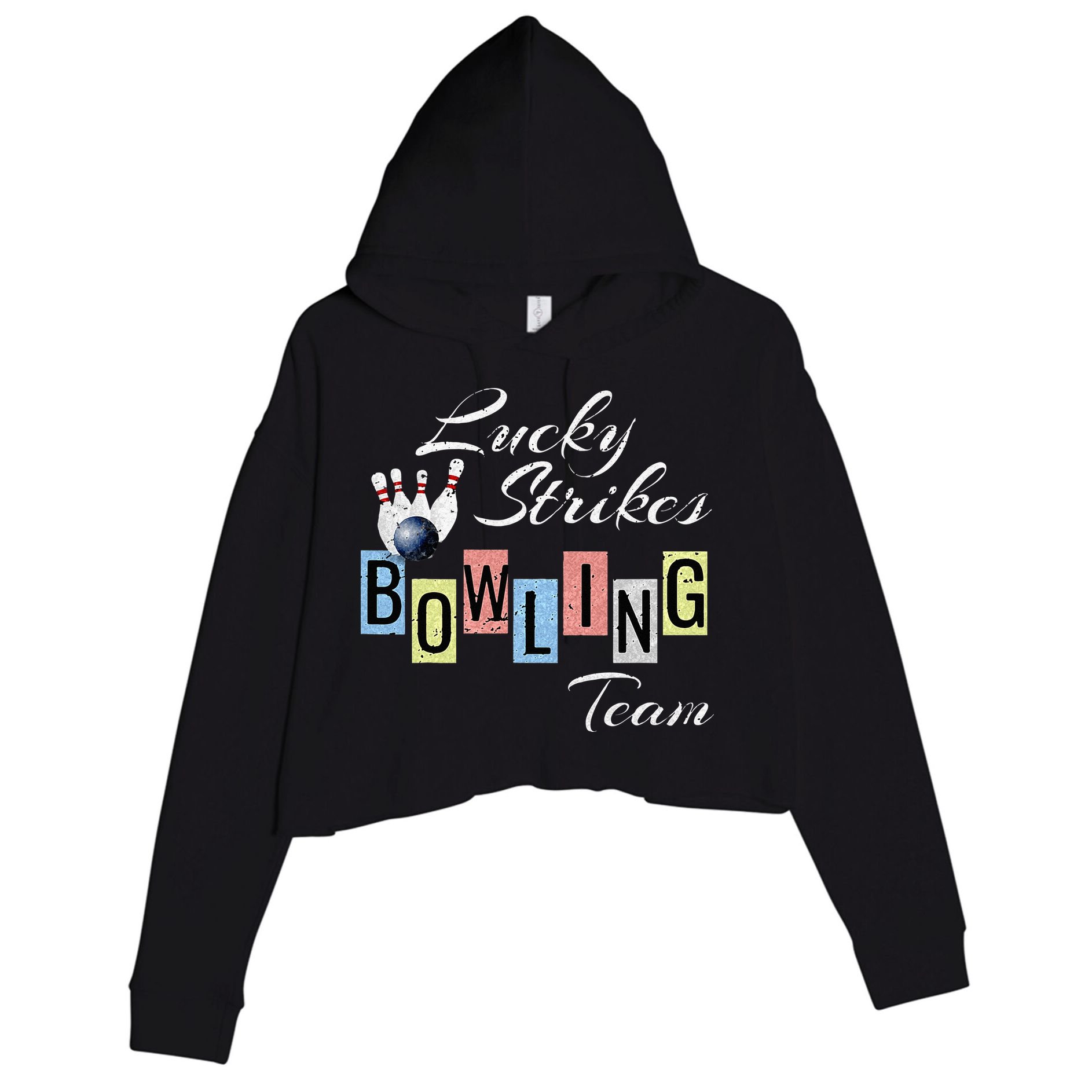 Funny Bowling Team Lucky Strikes Fun Bowler League Crop Fleece Hoodie