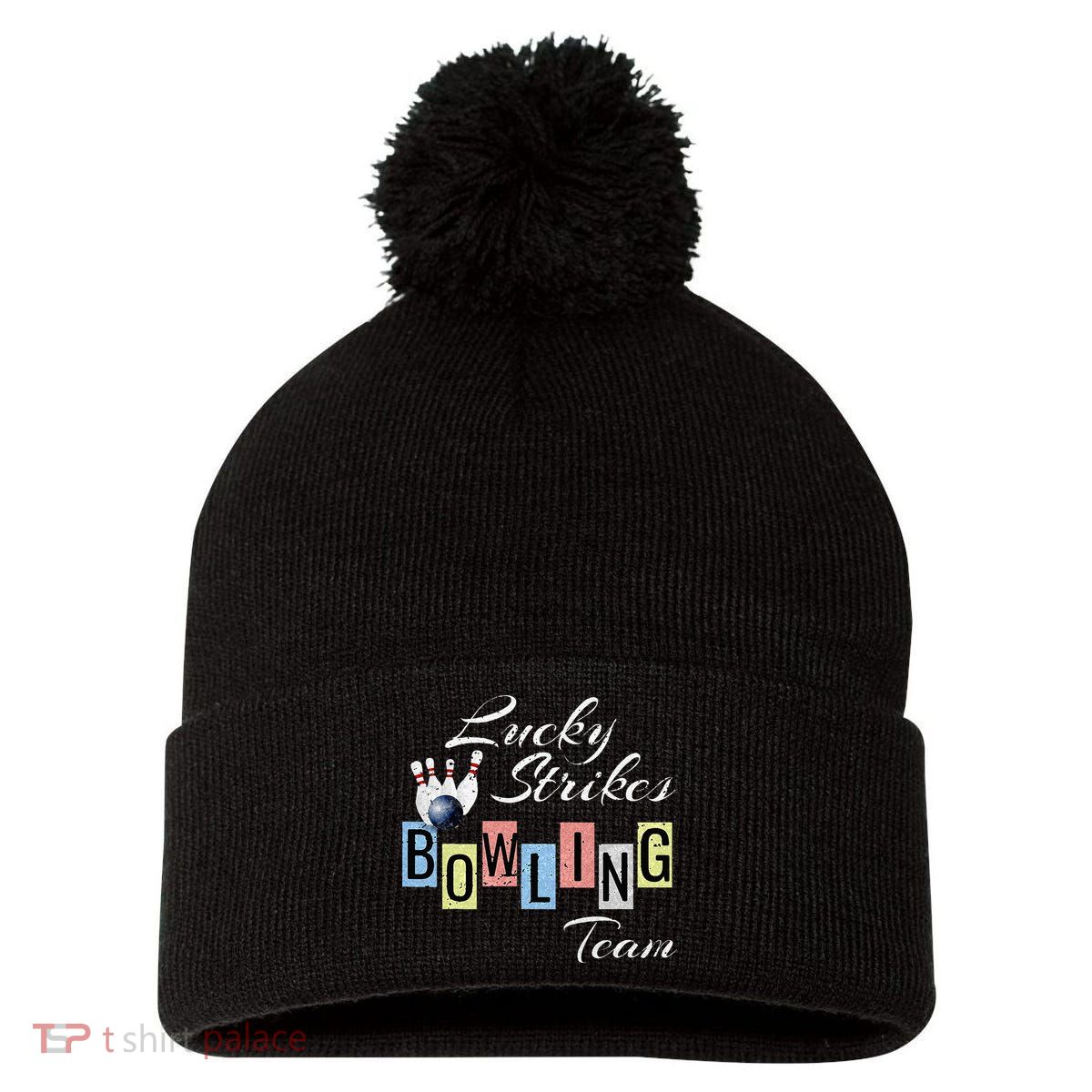 Funny Bowling Team Lucky Strikes Fun Bowler League Pom Pom 12in Knit Beanie