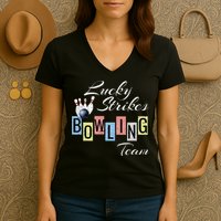 Funny Bowling Team Lucky Strikes Fun Bowler League Women's V-Neck T-Shirt