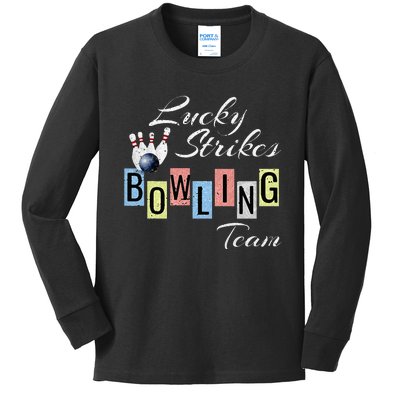 Funny Bowling Team Lucky Strikes Fun Bowler League Kids Long Sleeve Shirt