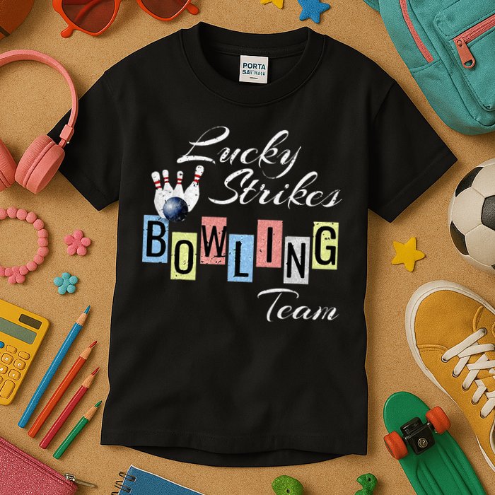 Funny Bowling Team Lucky Strikes Fun Bowler League Kids T-Shirt