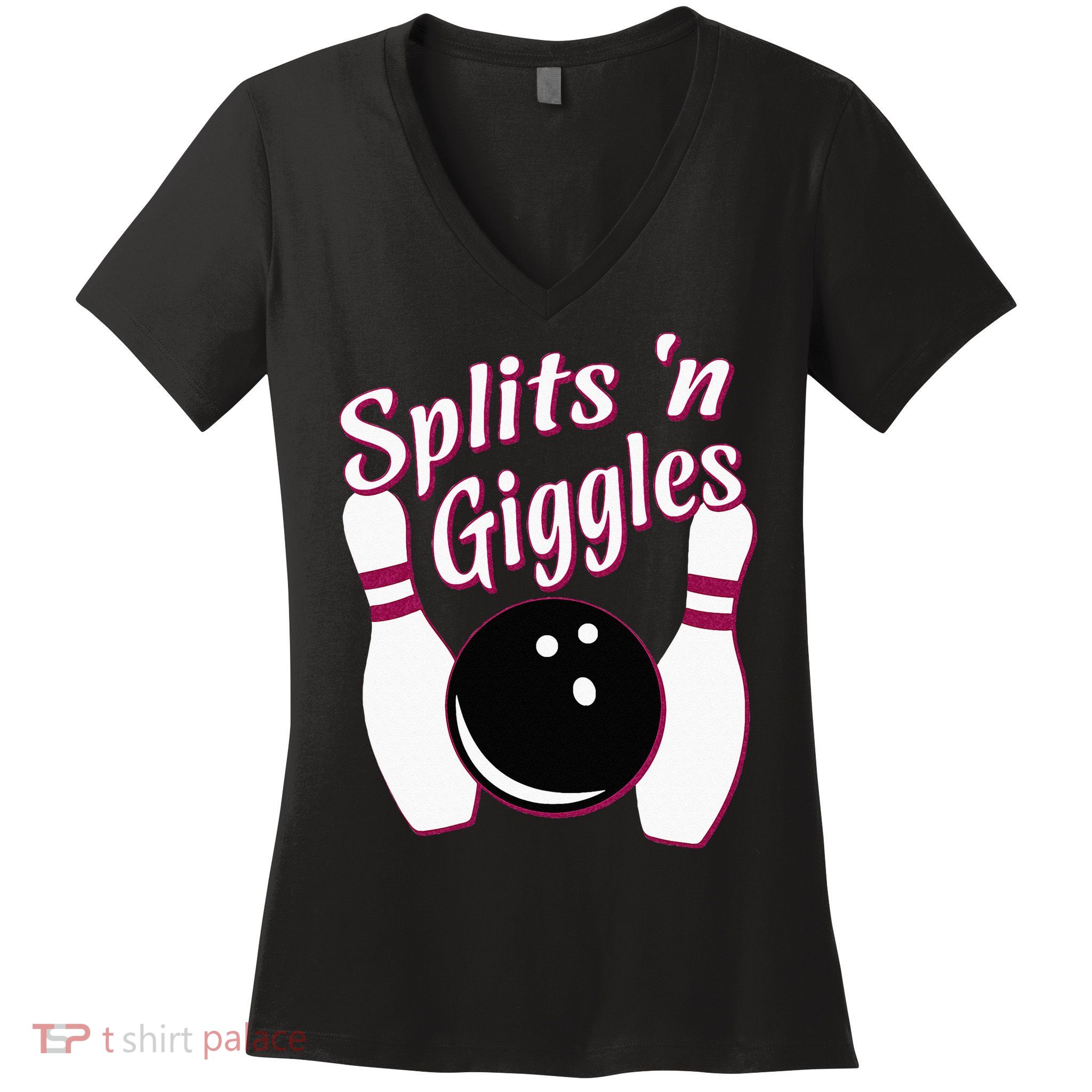 Funny Bowling Team Splits N Giggles Women's V-Neck T-Shirt