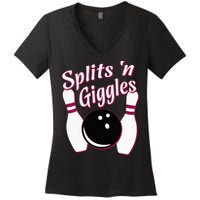 Funny Bowling Team Splits N Giggles Women's V-Neck T-Shirt