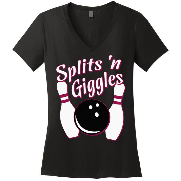 Funny Bowling Team Splits N Giggles Women's V-Neck T-Shirt