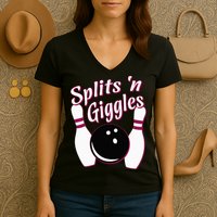 Funny Bowling Team Splits N Giggles Women's V-Neck T-Shirt