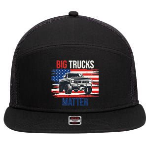 Funny Big Trucks Matter Love Lifted Truck American Flag 7 Panel Mesh Trucker Snapback Hat