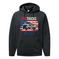 Funny Big Trucks Matter Love Lifted Truck American Flag Performance Fleece Hoodie