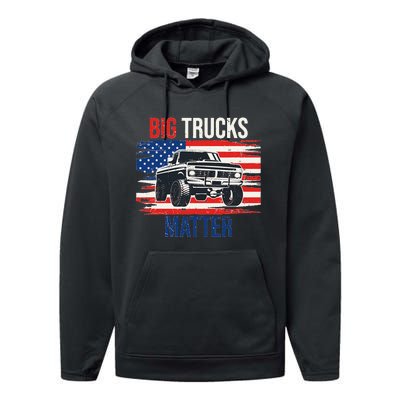 Funny Big Trucks Matter Love Lifted Truck American Flag Performance Fleece Hoodie