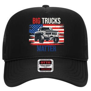 Funny Big Trucks Matter Love Lifted Truck American Flag High Crown Mesh Back Trucker Hat