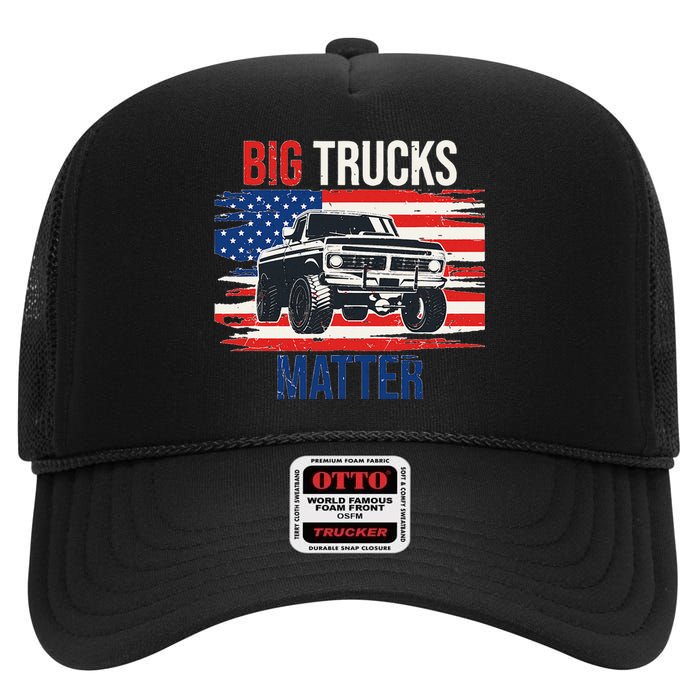 Funny Big Trucks Matter Love Lifted Truck American Flag High Crown Mesh Back Trucker Hat