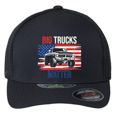 Funny Big Trucks Matter Love Lifted Truck American Flag Flexfit Unipanel Trucker Cap