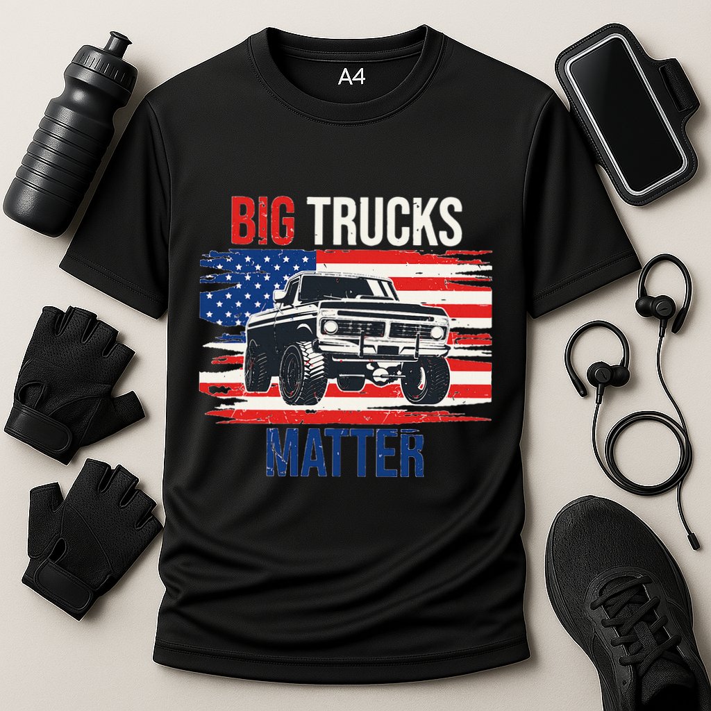 Funny Big Trucks Matter Love Lifted Truck American Flag Cooling Performance Crew T-Shirt
