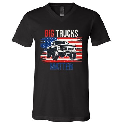 Funny Big Trucks Matter Love Lifted Truck American Flag V-Neck T-Shirt