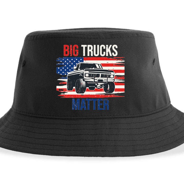 Funny Big Trucks Matter Love Lifted Truck American Flag Sustainable Bucket Hat