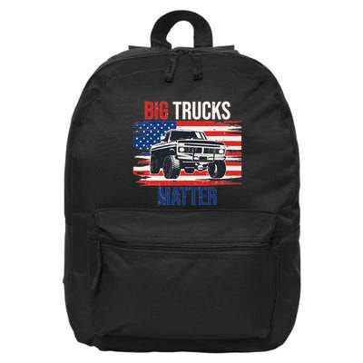 Funny Big Trucks Matter Love Lifted Truck American Flag 16 in Basic Backpack
