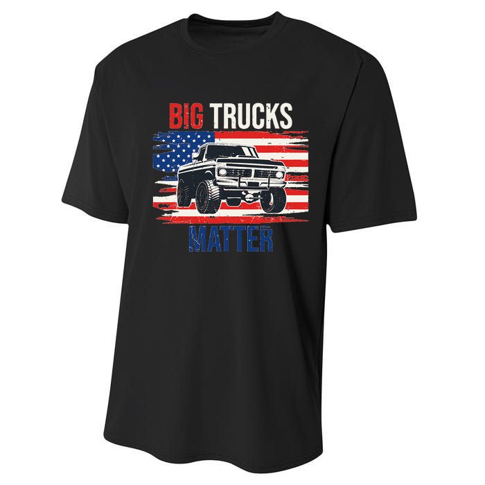 Funny Big Trucks Matter Love Lifted Truck American Flag Performance Sprint T-Shirt