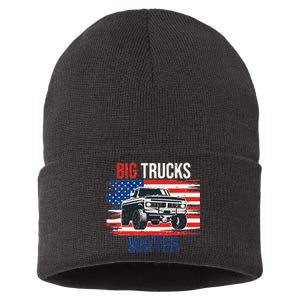 Funny Big Trucks Matter Love Lifted Truck American Flag Sustainable Knit Beanie