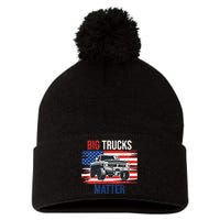 Funny Big Trucks Matter Love Lifted Truck American Flag Pom Pom 12in Knit Beanie