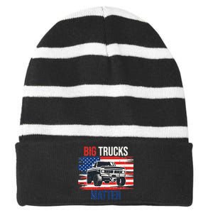 Funny Big Trucks Matter Love Lifted Truck American Flag Striped Beanie with Solid Band