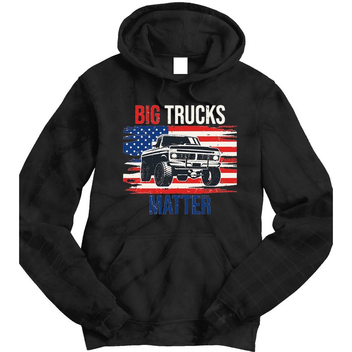 Funny Big Trucks Matter Love Lifted Truck American Flag Tie Dye Hoodie