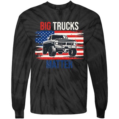 Funny Big Trucks Matter Love Lifted Truck American Flag Tie-Dye Long Sleeve Shirt