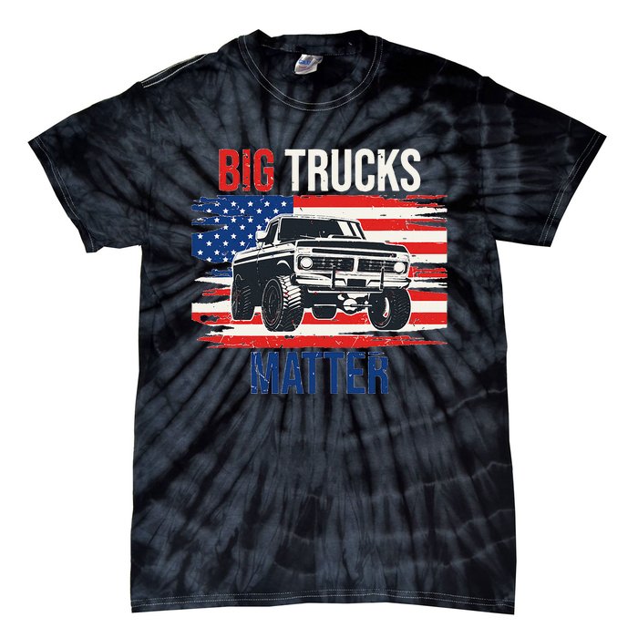 Funny Big Trucks Matter Love Lifted Truck American Flag Tie-Dye T-Shirt