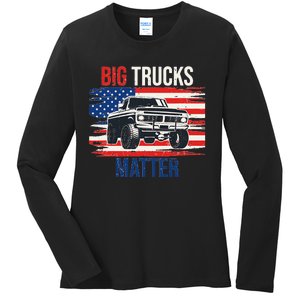 Funny Big Trucks Matter Love Lifted Truck American Flag Ladies Long Sleeve Shirt