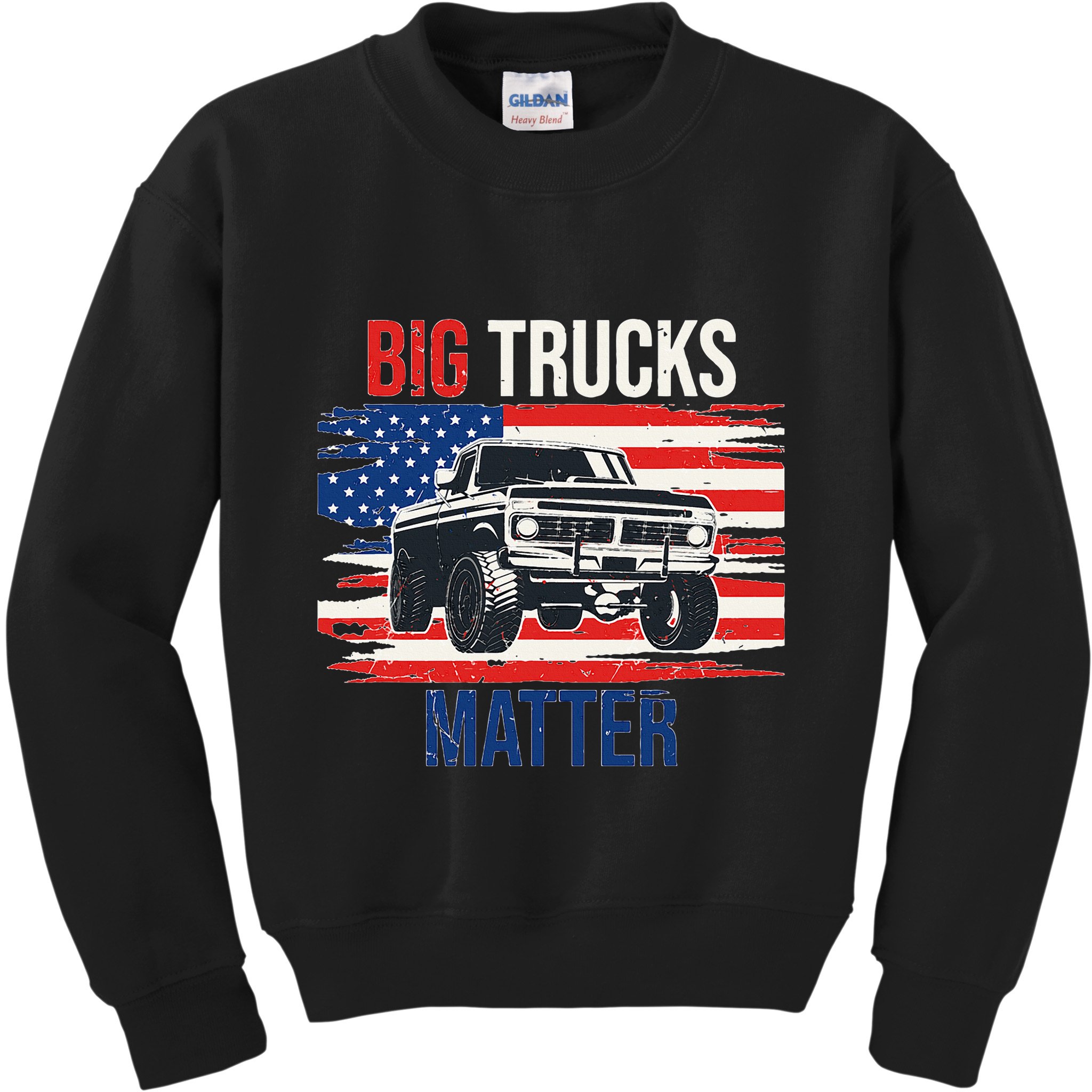 Funny Big Trucks Matter Love Lifted Truck American Flag Kids Sweatshirt
