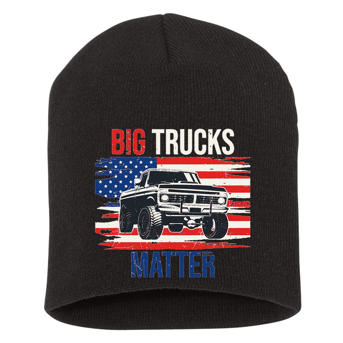 Funny Big Trucks Matter Love Lifted Truck American Flag Short Acrylic Beanie