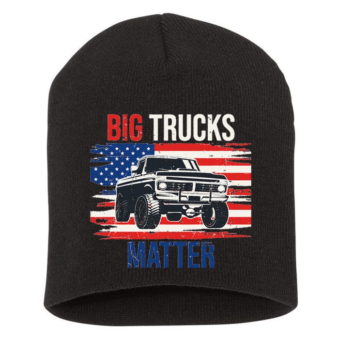 Funny Big Trucks Matter Love Lifted Truck American Flag Short Acrylic Beanie