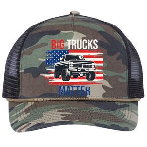 Funny Big Trucks Matter Love Lifted Truck American Flag Retro Rope Trucker Hat Cap