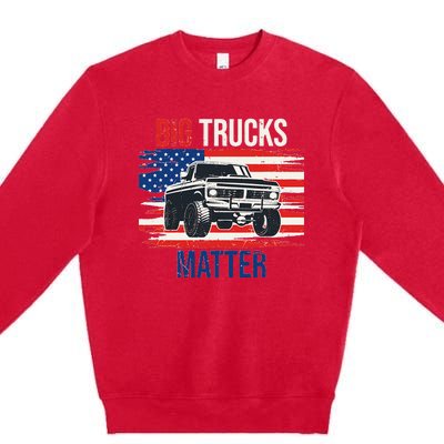 Funny Big Trucks Matter Love Lifted Truck American Flag Premium Crewneck Sweatshirt