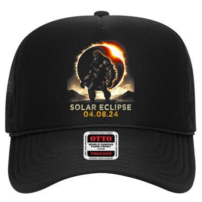 Funny Bigfoot Total Solar Eclipse 4.08.2024 Apparel High Crown Mesh Back Trucker Hat