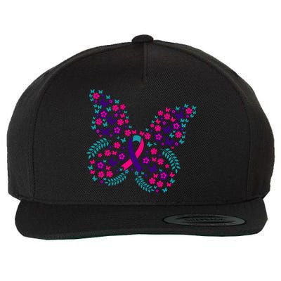 Flower Butterfly Thyroid Cancer Awareness Ribbon Funny Gift Great Gift Wool Snapback Cap