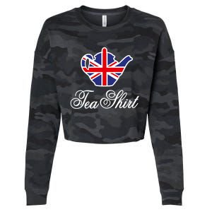 Funny British Tea Gift Uk Teapot Union Jack Flag Tea Pun Gift Cropped Pullover Crew