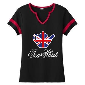 Funny British Tea Gift Uk Teapot Union Jack Flag Tea Pun Gift Ladies Halftime Notch Neck Tee