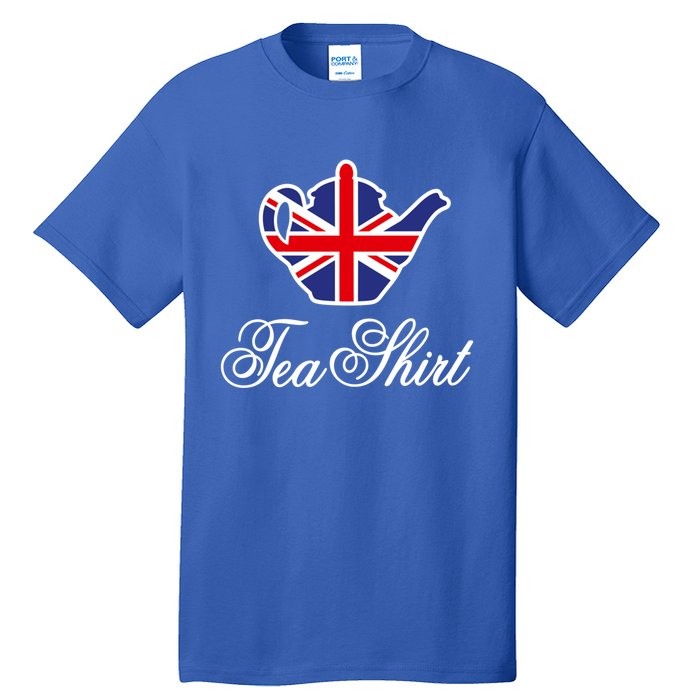 Funny British Tea Gift Uk Teapot Union Jack Flag Tea Pun Gift Tall T-Shirt