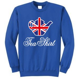 Funny British Tea Gift Uk Teapot Union Jack Flag Tea Pun Gift Tall Sweatshirt